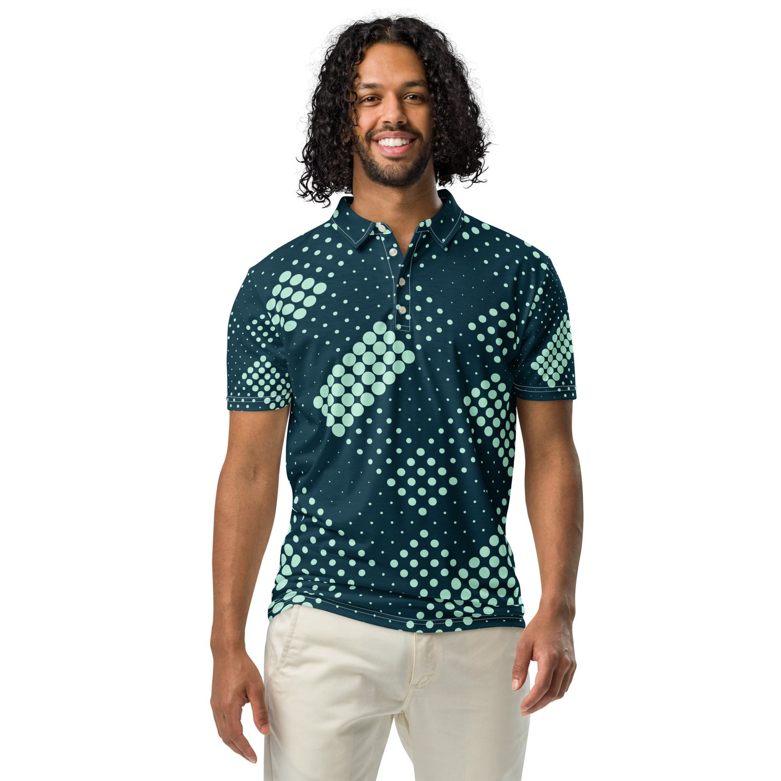 mens-all-over-print-slim-fit-polo-shirt-white-front-67f7eded997ec.jpg Men’s slim fit polo GR Pattern - Image 1