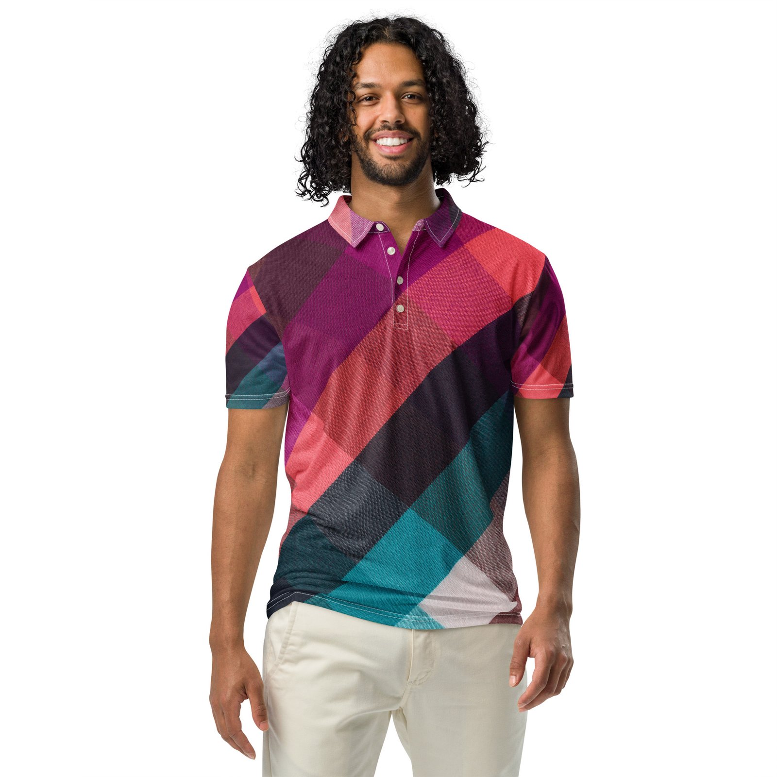 mens-all-over-print-slim-fit-polo-shirt-white-front-67f7efc6636d3.jpg Men’s slim fit polo Purple Patterns - Image 1