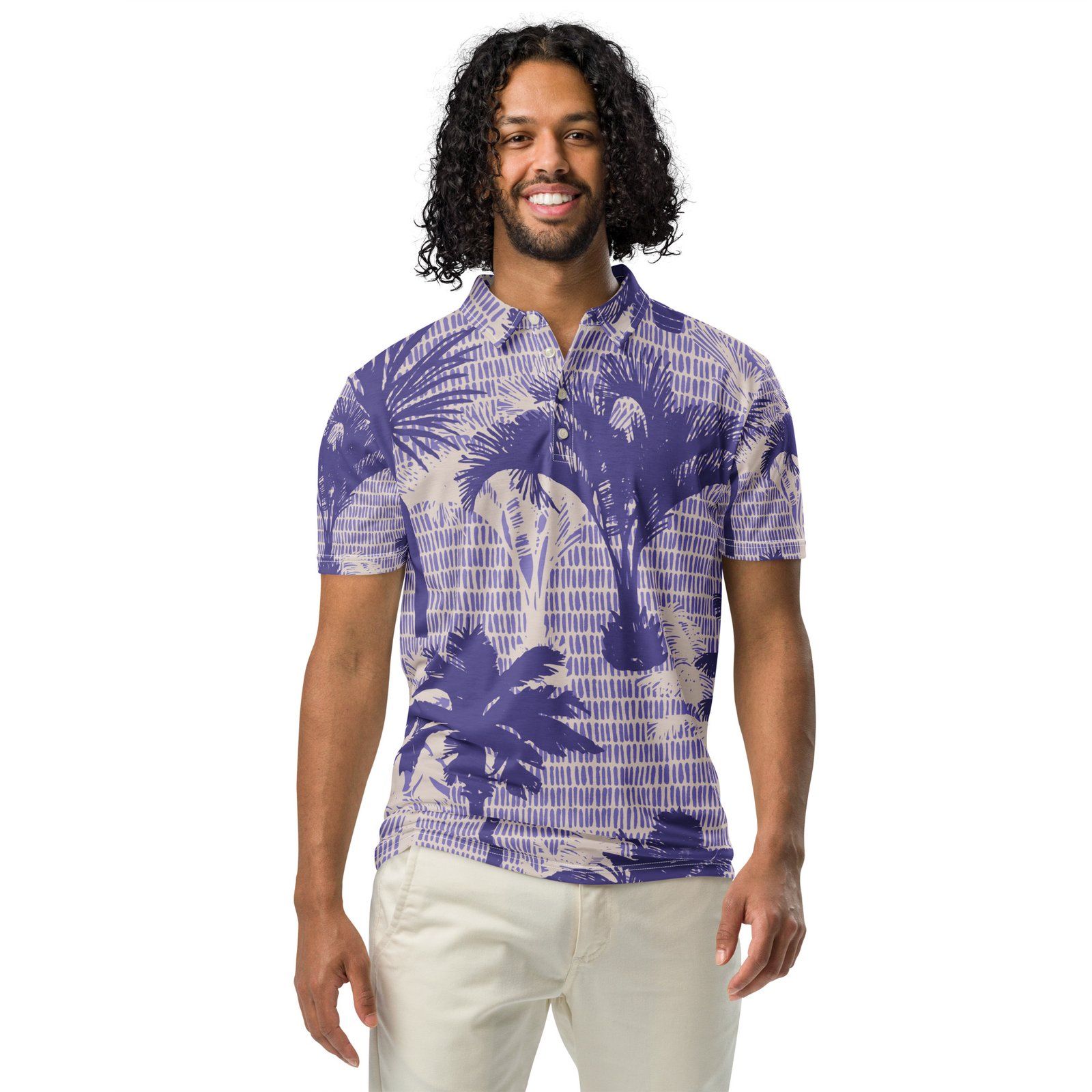 mens-all-over-print-slim-fit-polo-shirt-white-front-67f7f3a711e40.jpg Men’s slim fit polo palm trees - Image 1